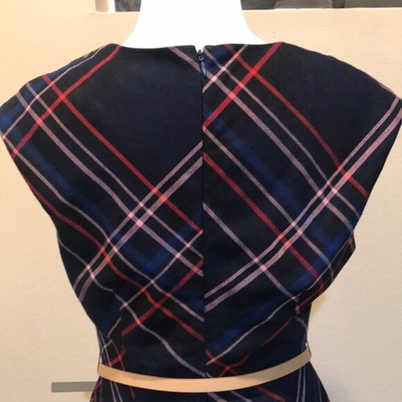 7th AVENUE By New York & Co. Sleeveless Navy Plaid Sheath Dress fully Lined-10 - Picture 5 of 13